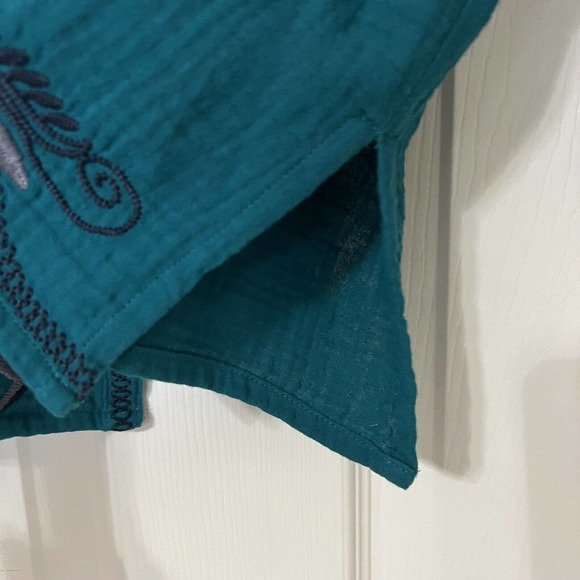 Johnny Was NWOT Merrick Embroidered Button Down Shirt Gauze Tunic Teal Green - Picture 5 of 8